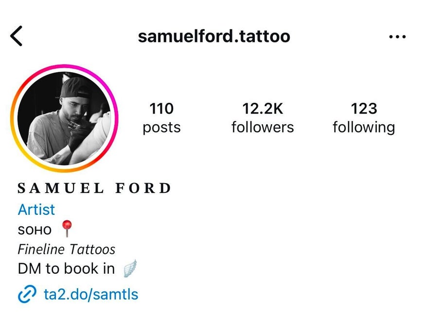 Tattoo artist Samuel ford instagram bio