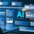 Floating boxes showing AI and AI-generated content elements above a laptop