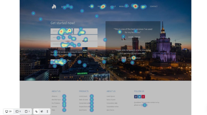 click heatmap on signup form