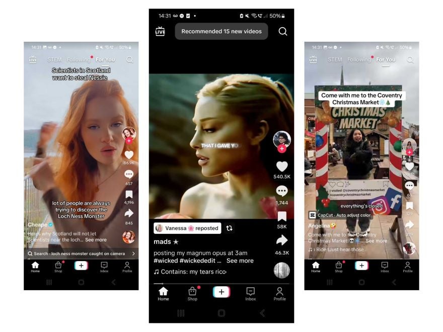 Screenshot of multiple TikTok videos from a FYP page