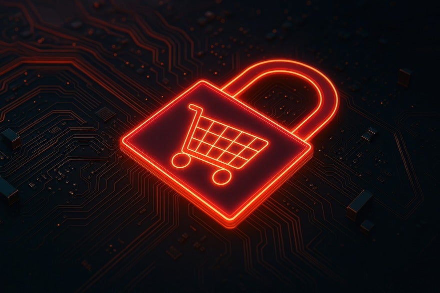 Red neon padlock with a shopping cart inside