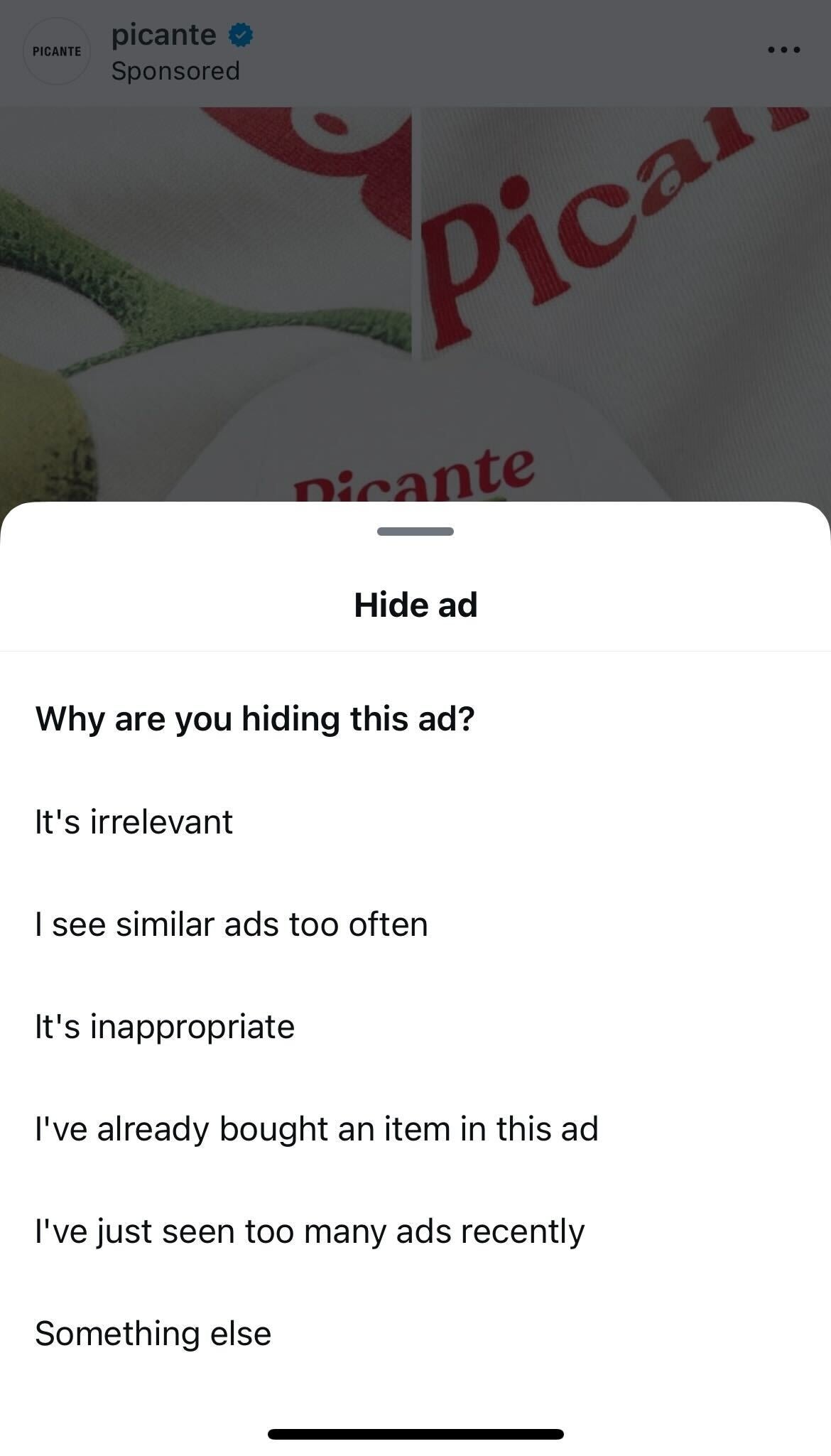 feedback options when reporting an instagram ad