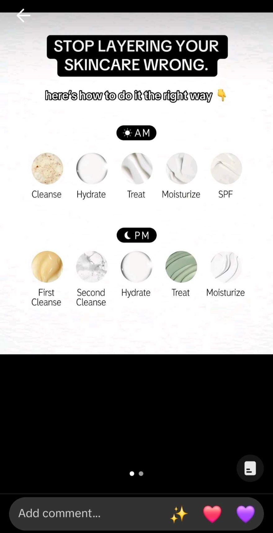 TikTok photo post of different AM and PM skincare ingredients