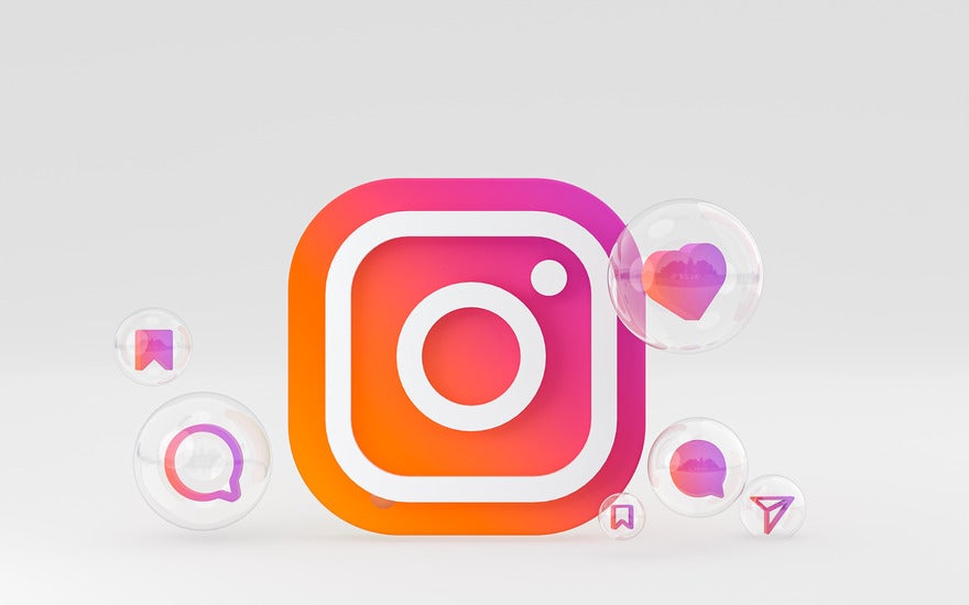 Instagram logo with floating social icons in bubbles around it