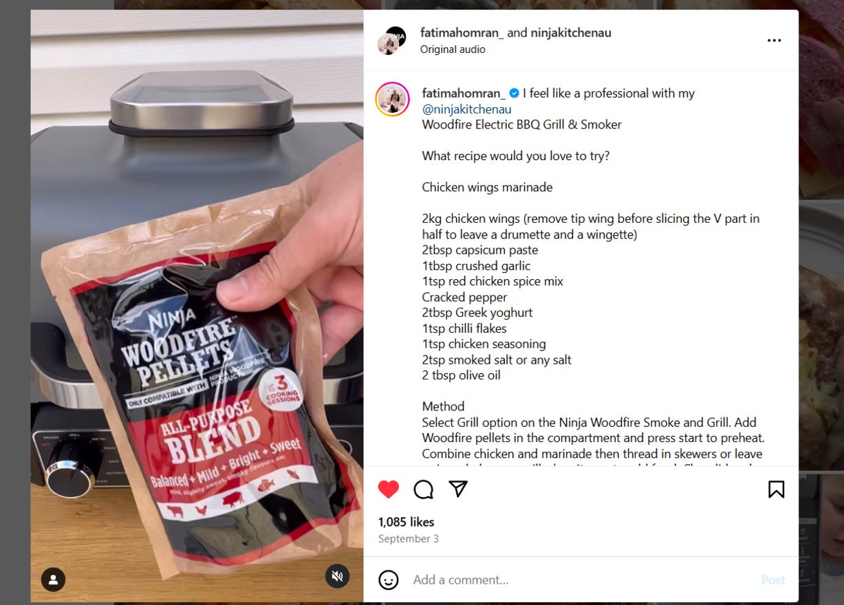 Screenshot of brand partnership post on instagram