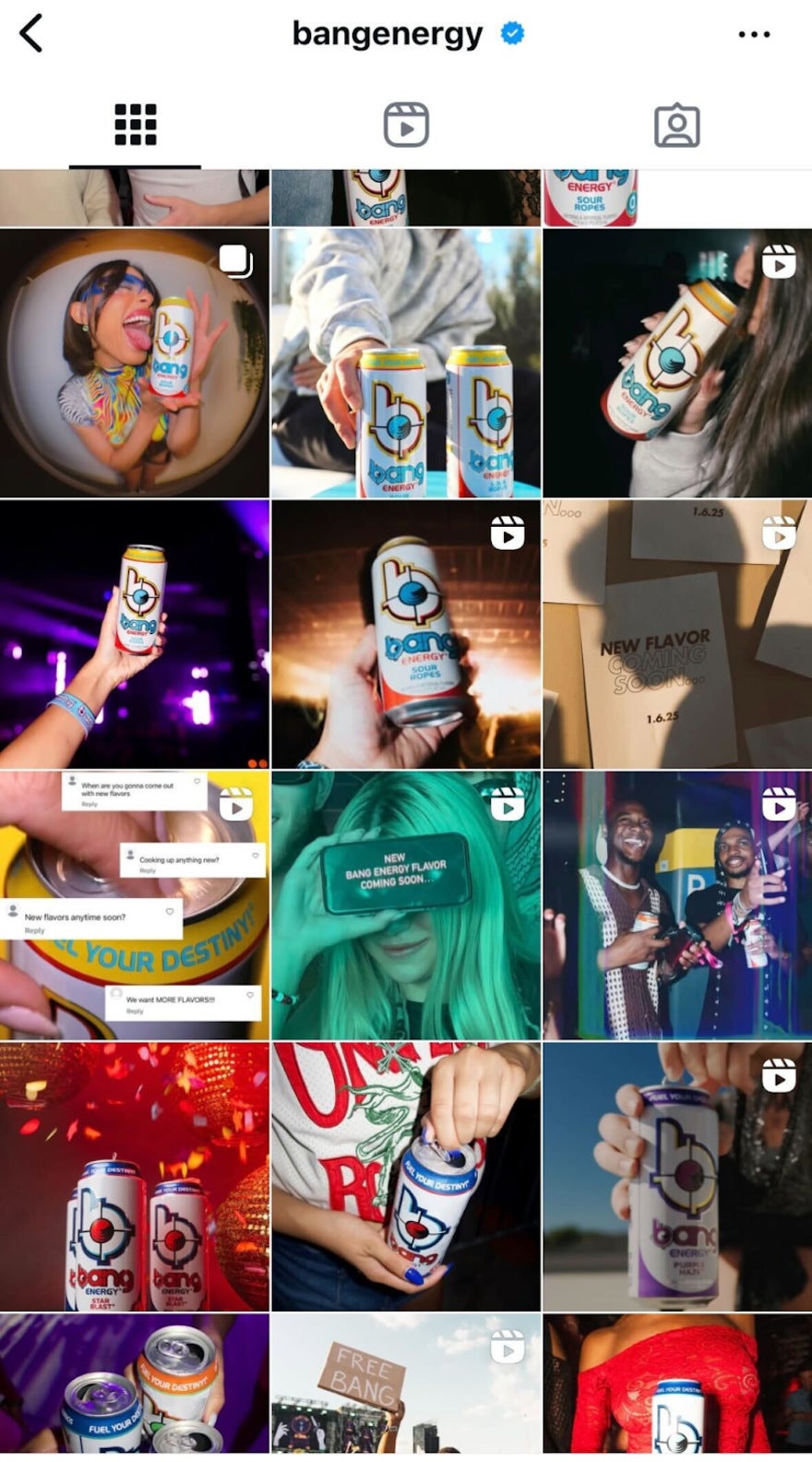 screenshot of bang energy's instagram feed
