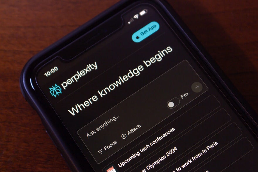 Mobile showing Perplexity search engine