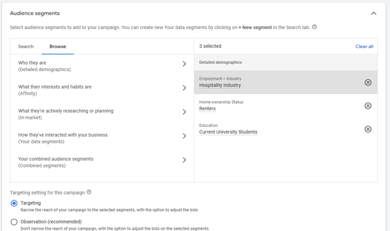 google ads audience segment details