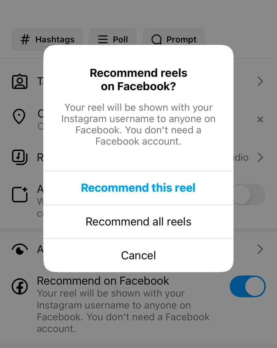 Pop up explaining the recommended on Facebook feature