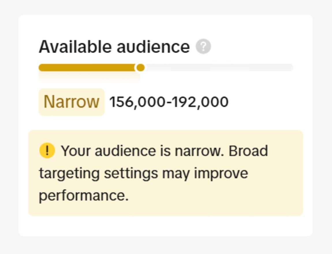 available audience popup showing the size of targeting