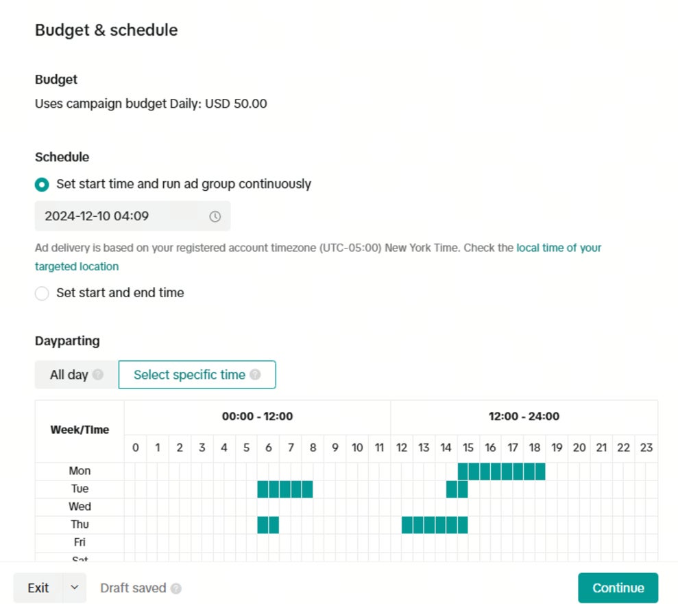 tiktok ad schedule