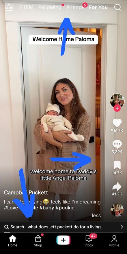 Screenshot of TikTok page with three arrows