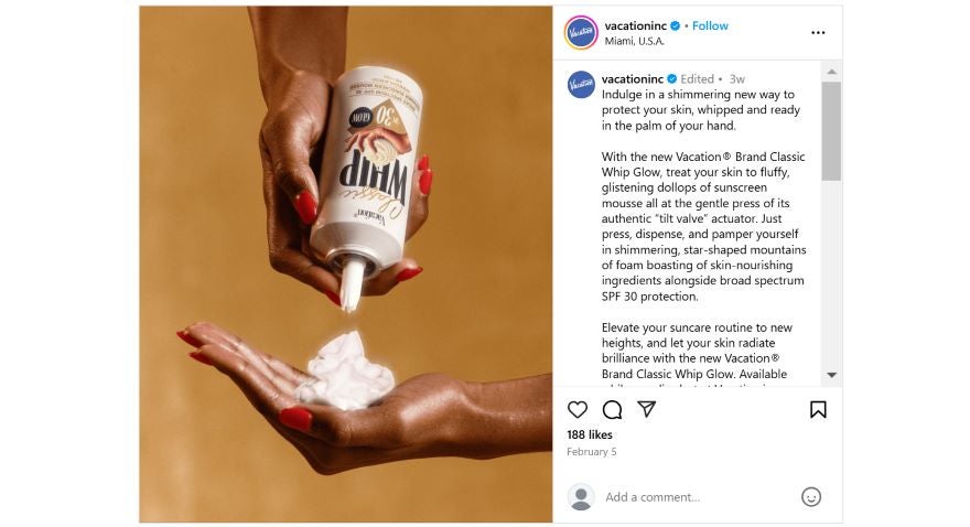 Instagram grid photo of sunscream being squeezed out of a whipped cream can