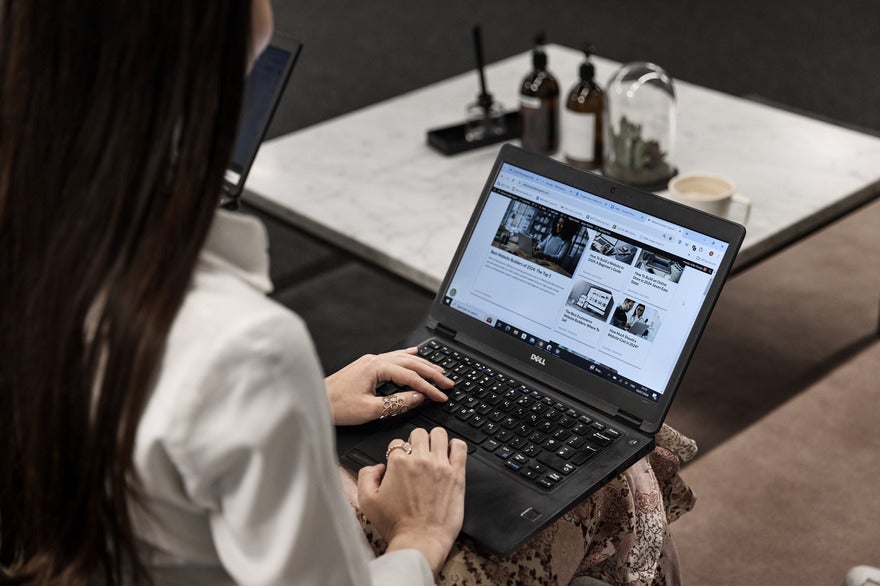 Woman working on a laptop