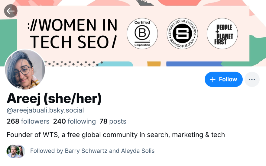 Screenshot of the Bluesky account bio for Areej Abuali