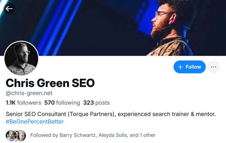 Screenshot of the Bluesky account bio for Chris Green