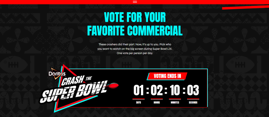 Screenshot of a countdown timer on the Doritos' website