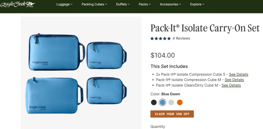 Eagle Creek packing cubes product page