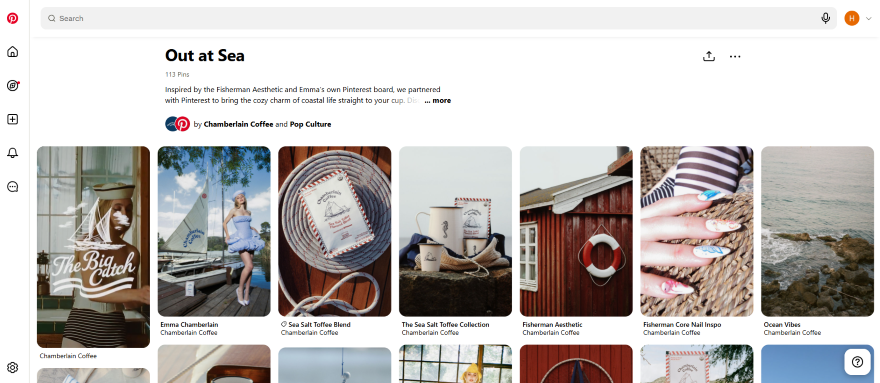 Screenshot of a Pinterest board with various nautical-inspired photos.