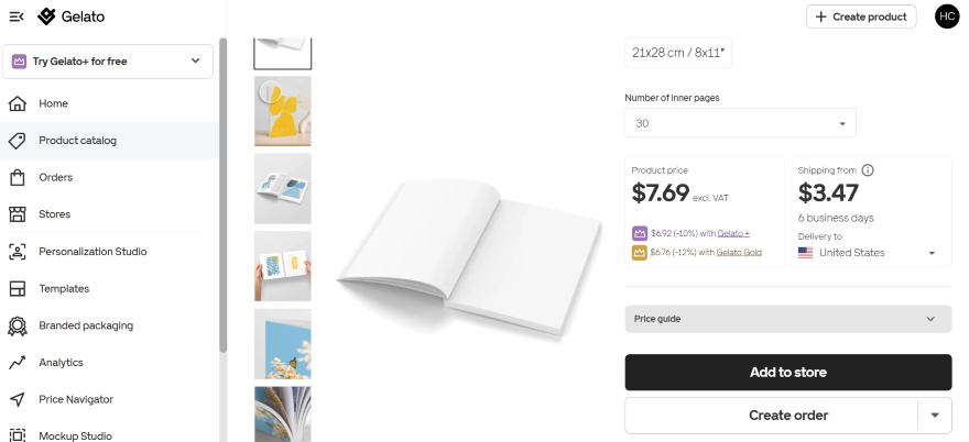 Gelato photobook product with "Add to store" option for Shopify sellers