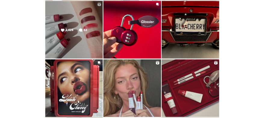 Screenshot of an Instagram grid showcasing Glossier marketing imagery
