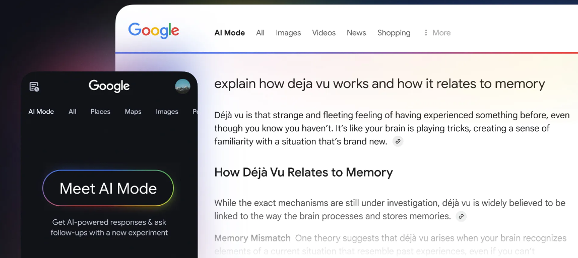 Mobile and desktop screen showing AI Mode results in search