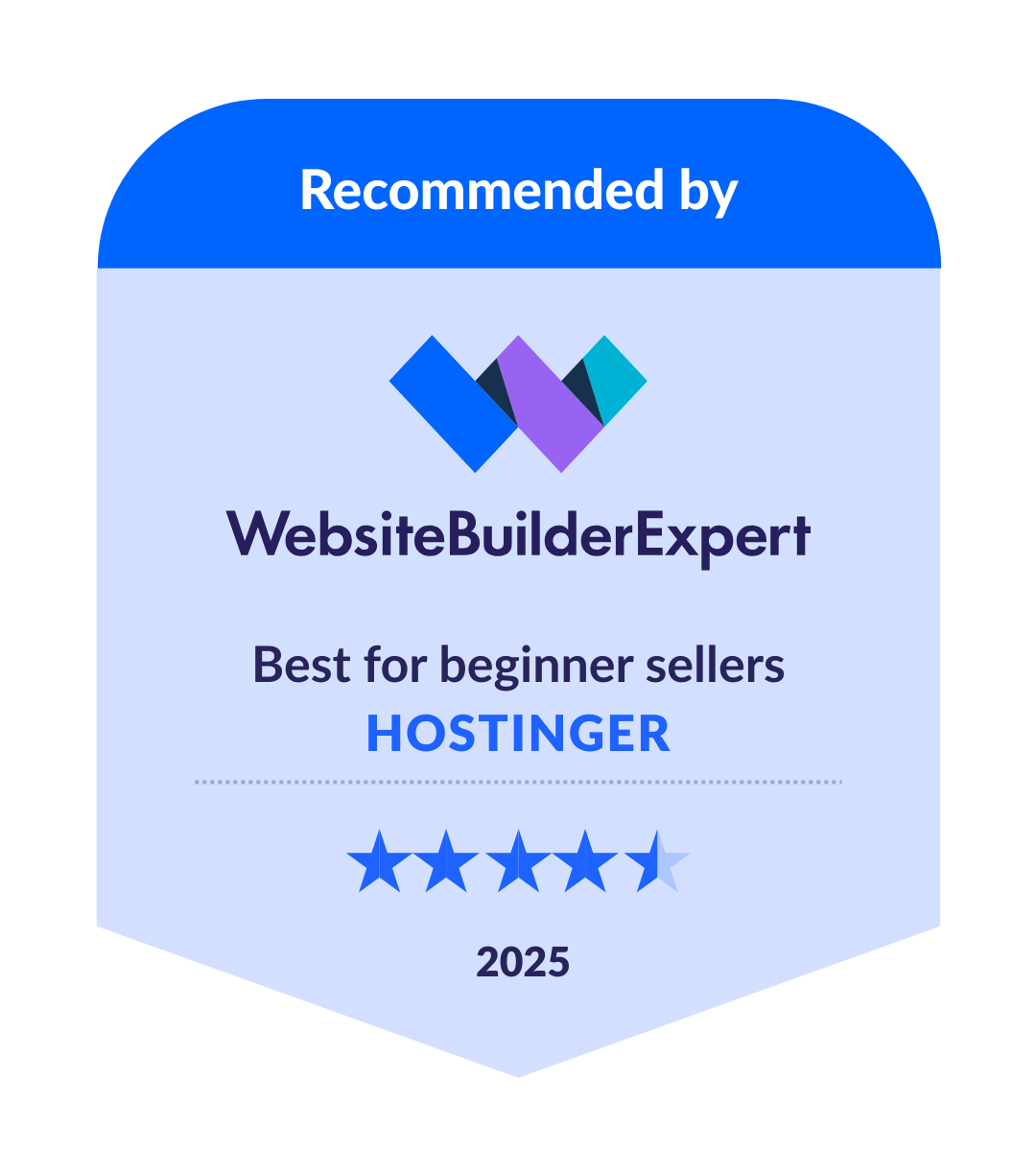 Badge showing Hostinger as the best for beginner sellers in our 2025 research