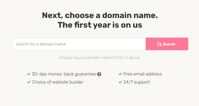 Search bar on iPage to choose a domain name