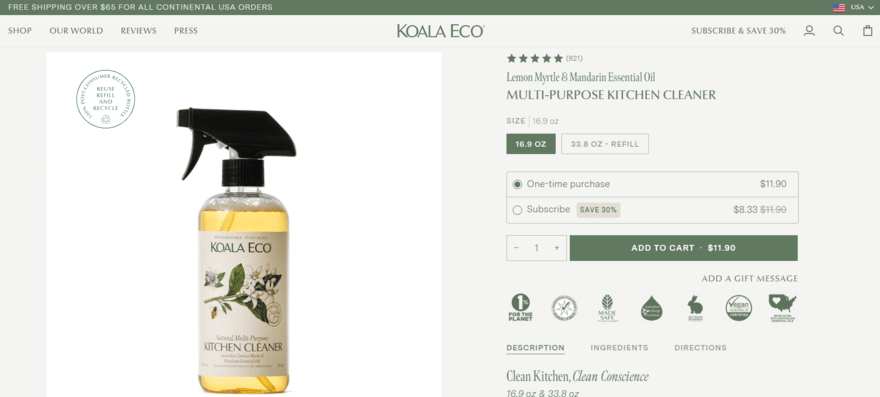 Koala Eco kitchen cleaner product page