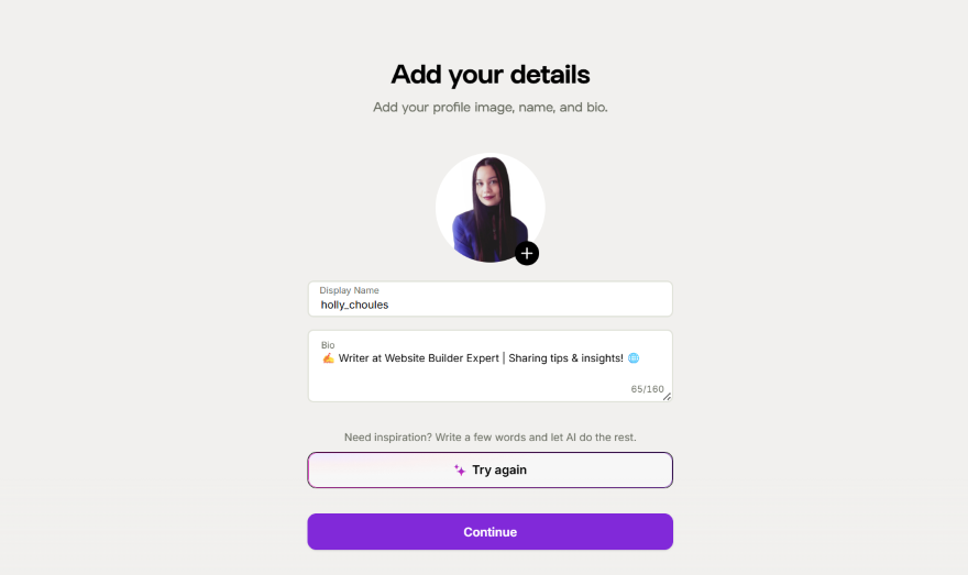 Screenshot of creating a Linktree bio with photo, username, and bio