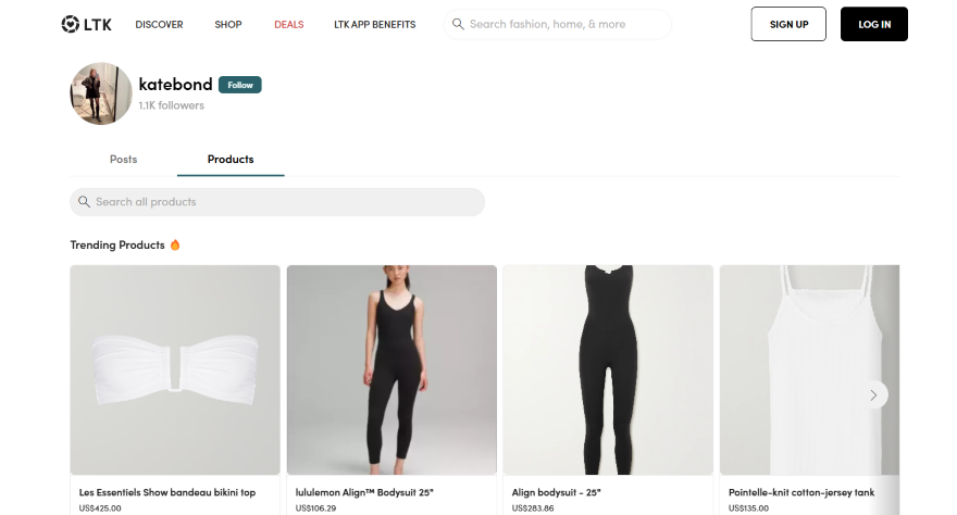 Screenshot of an LTK profile promoting luxury clothes
