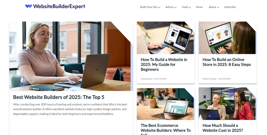 Screenshot of the Website Builder Expert homepage