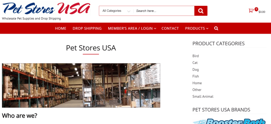 Pet Stores USA dropshipping homepage