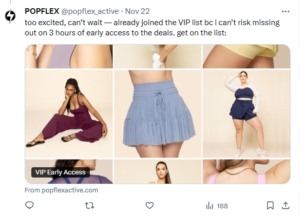 Popflex post on X linking to its website