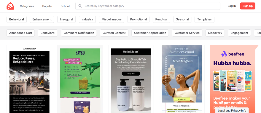 Screenshot of ReallyGoodEmail's landing page with example of company emails