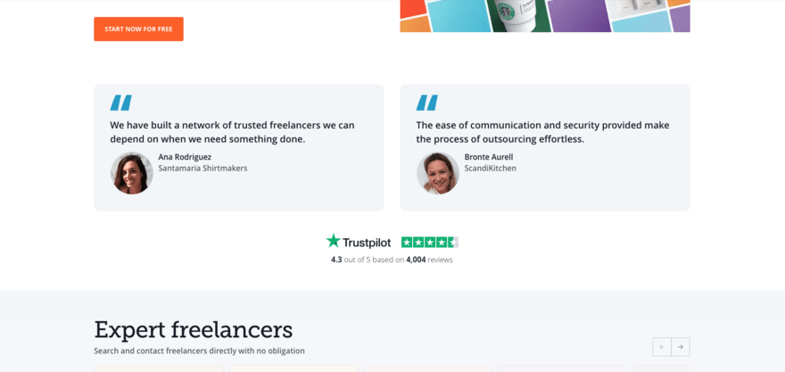 Two customer testimonials on display on a website homepage