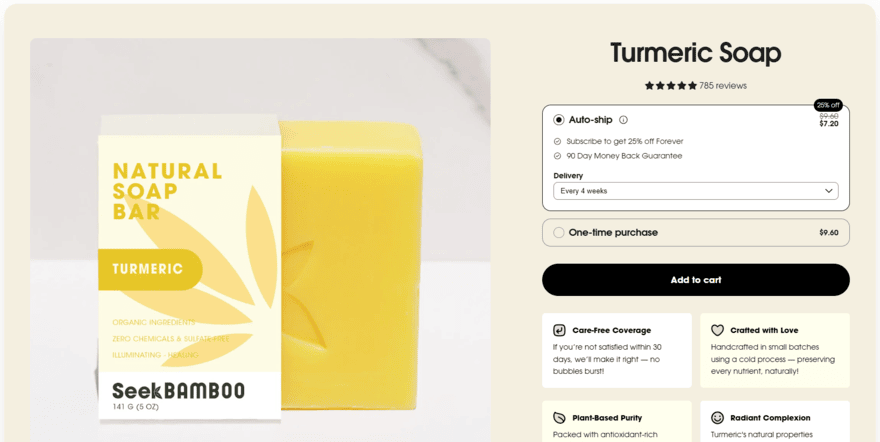 Seek Bamboo product page for turmeric soap