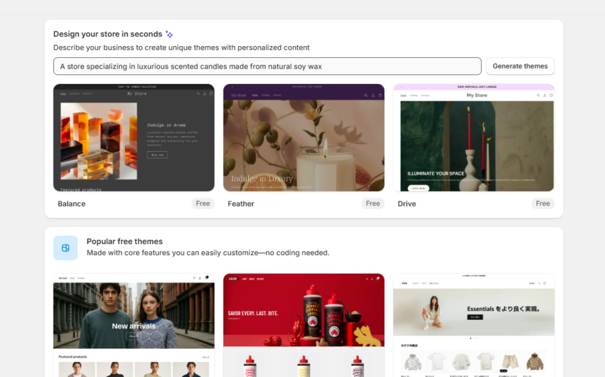 3 AI generated templates created by Shopify for a candle store