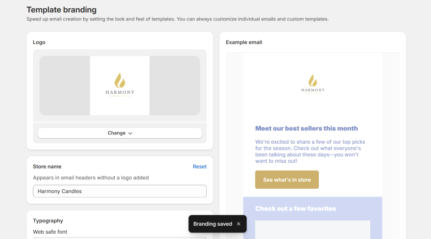 Screenshot of an email editor with logo, header, and colors