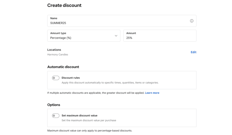 Setting up a discount with Square