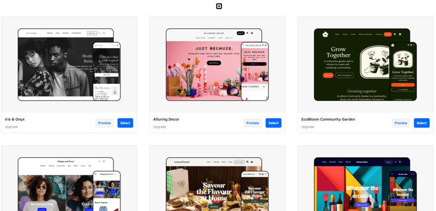 Square website theme library