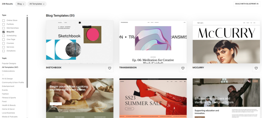 Squarespace template library
