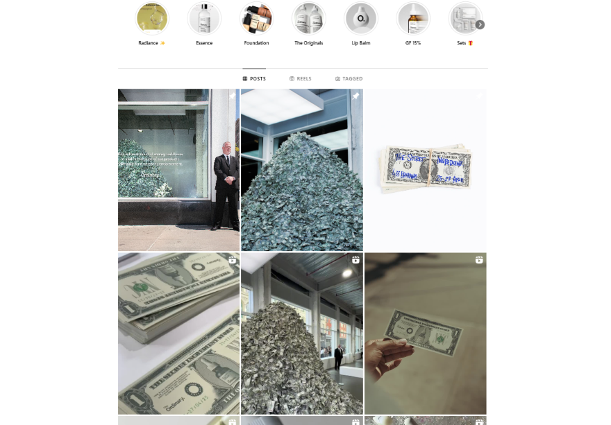 The Ordinary Instagram feed showcasing photos of the pop-up