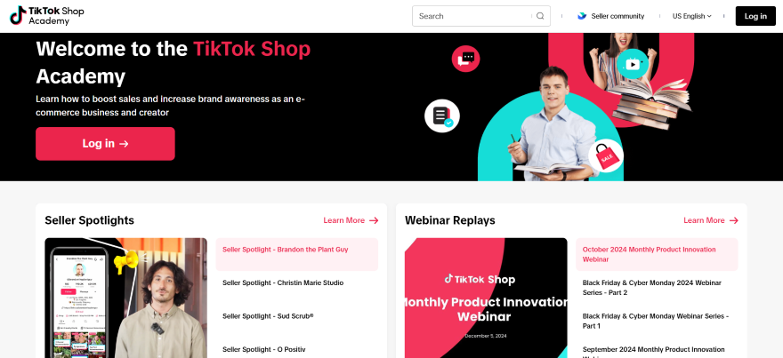 Screenshot of the TikTok Shop Academy with listed tutorials to choose from