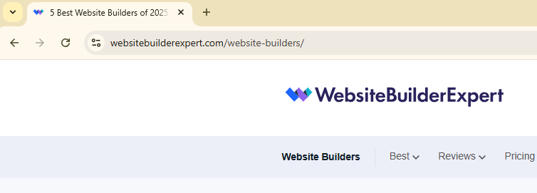 Website Builder Expert URL example highlighted in the browser address bar