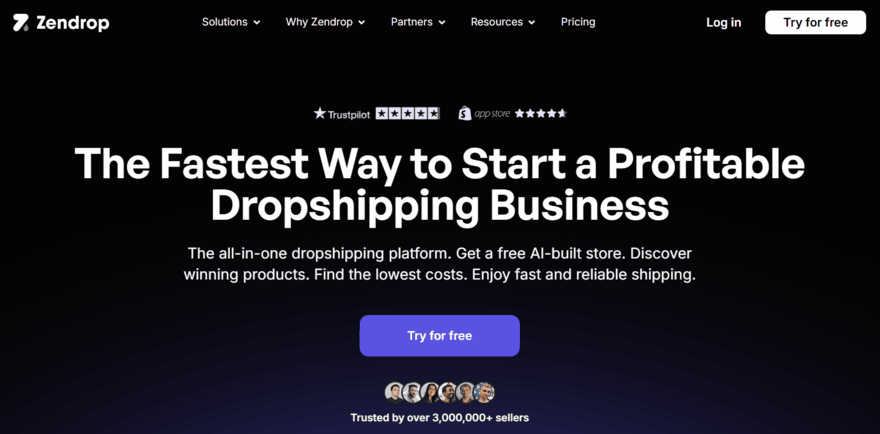 Zendrop dropshipping homepage
